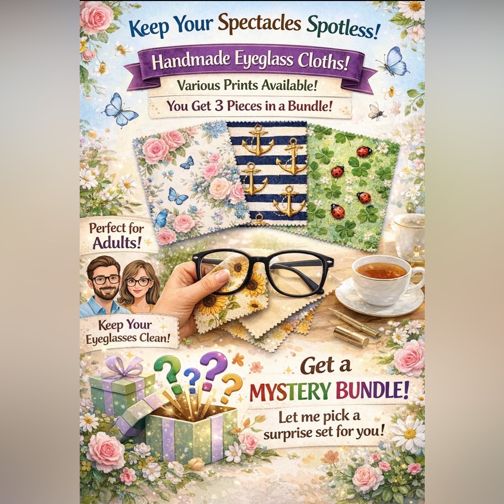 Handmade 3 piece Mystery Bundle Eyeglass Cleaning Cloths - Various Designs